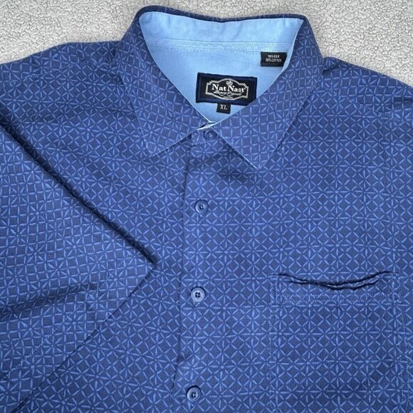 Nat Nast Shirt Mens Extra Large Blue Silk Blend Geometric Retro Party Lounge XL - Picture 1 of 15